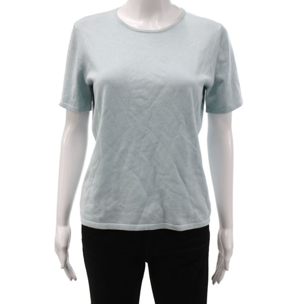 Belford Women Pullover Blue Silk Crew Neck Short Sleeve Size M